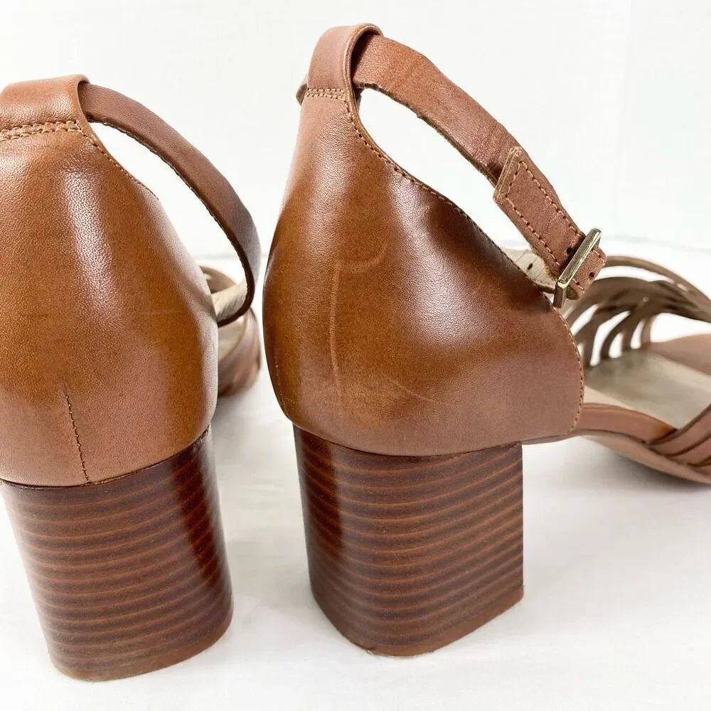J. Jill Brown Strappy Genuine Leather Block Heeled Open Toe Sandals Size 8 - Picture 7 of 10